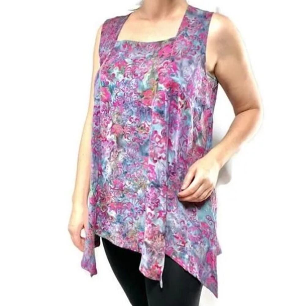 Soft Surroundings Tunic Womens Small Multicolored Sharkbite Hem Tank Boho Hippie